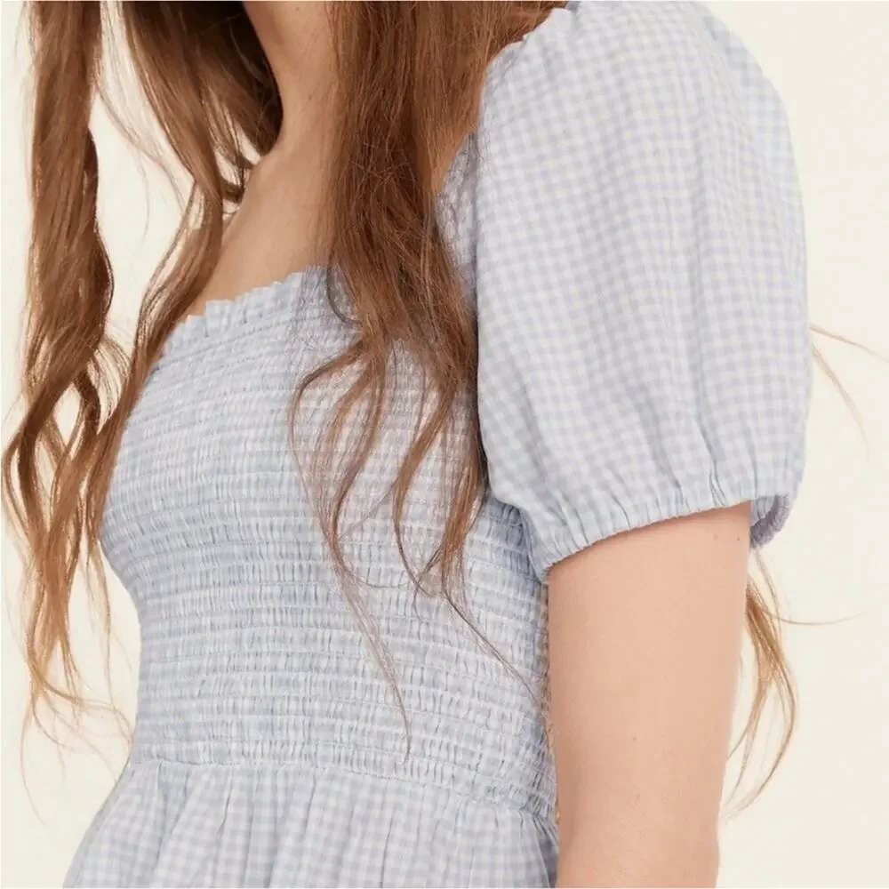 J. Crew Square-neck Smocked Gingham Crop Top M